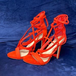JustFab Red Braided Strapped Heels Size 9
